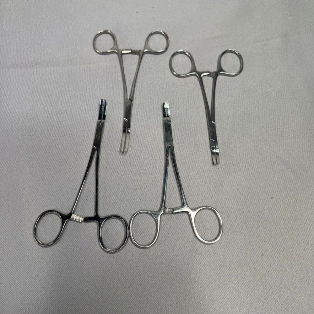 Lot 4 Stainless Steel Curved & Slotted Surgical Hemostat Forceps Clamps 5”-7”